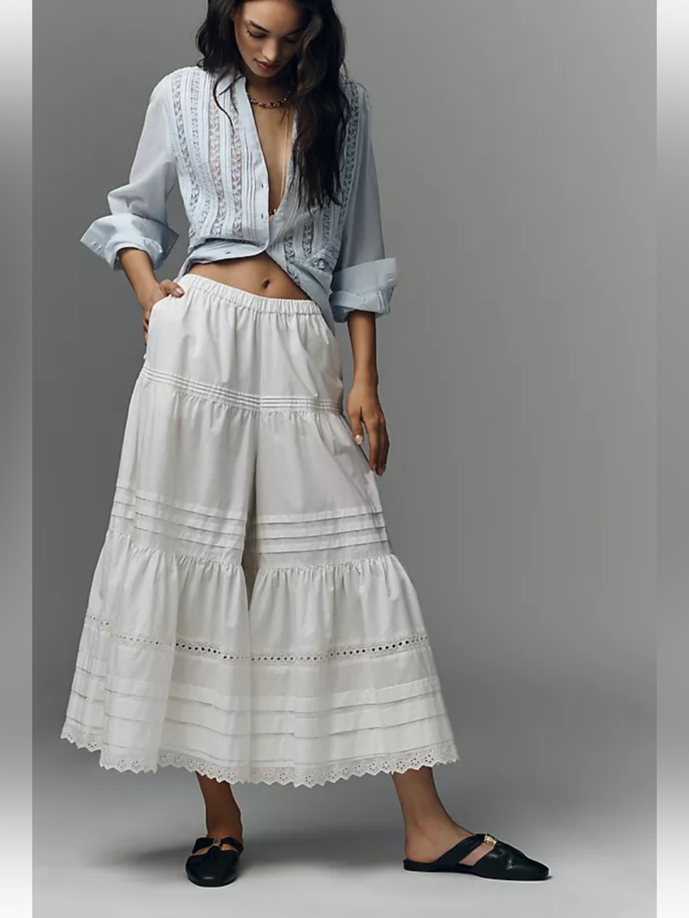 NWT retail $168 size XS #Anthropologie 
Lace petticoat crop wide-leg pants